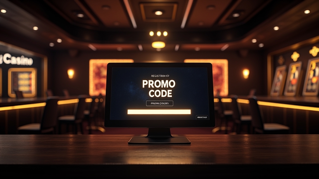 Écran d'inscription de casino avec champ de code promo et ambiance sombre