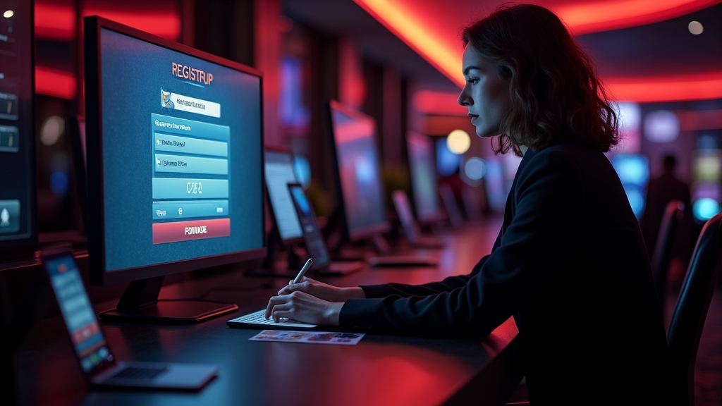 Formulaire d’inscription lumineux dans un décor de casino sombre