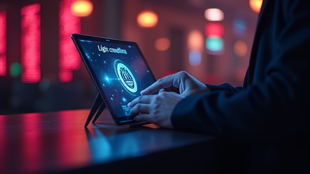 Écran de connexion lumineux dans un casino sombre et élégant